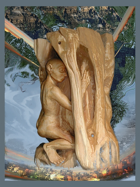 wood sculpture digital art collage